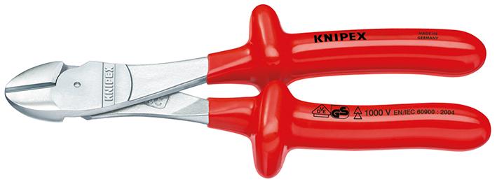 KNIPEX VDE-Kraft-Seitenschneider aus Chrom-Vanadium-Hochleistungsstahl, Kopf verchromt, Griffe tauchisoliert